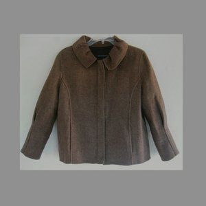 Brown tweed jacket L Wool bl Hidden zip Pockets Pleated sleeve and collar Fall